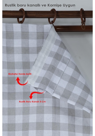 Naturel Potlu Ekose Tül Perde Retro Gri