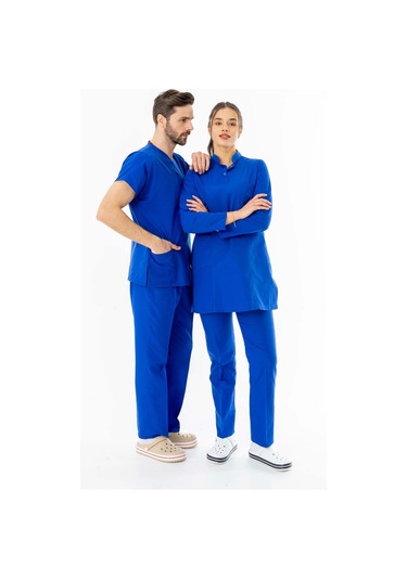 Terikoton Uzun Kol Doktor Hemşire Forması Saks Mavisi Ttst00010 Saks Mavisi