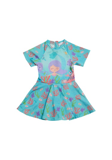 Uv Korumalı Kısa Kollu Şortlu Elbise Mayo Kız Çocuk Yüzücü Mayo 5229 Mint Mint