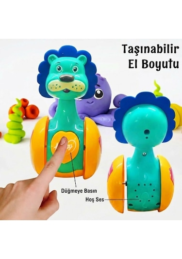 Sevimli Aslan Hacıyatmaz Oyuncak Sarı - Sesli Ve Çıngıraklı Sallanan Bebek Denge Oyuncağı