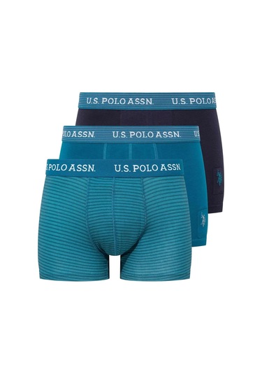 U.s Polo Assn. 80515 Erkek Pamuklu 3'lü Boxer-lacivert&baskılı&yeşil Lacivert