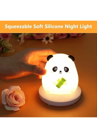 Çocuklar İçin Led Gece Lambası, Sevimli Panda Gece Lambası, Dokunmatik Sensörlü Yumuşak Silikon Gece Lambası