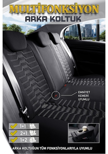 Volkswagen Taigo Uyumlu Lüx Deri Detaylı Oto Koltuk Kılıfı Ön Arka Takım Platınum Siyah Beyaz