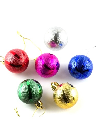 Renkli Parlak Desenli 6lı Yılbaşı Top Süs 4cm Çam Ağacı Süsleri