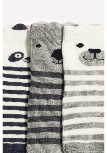 Defacto Erkek Bebek Kaydırmaz Taban 3lü Pamuklu Uzun Çorap F6707a5nskr1 Çok Renkli