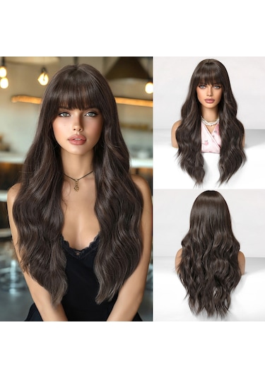 Moveevo Doğal Görünümlü Kabarık Saç Peruk Kadın Peruk Uzun Saç Perukları Siyah Kahverengi Doğal Patlamalar Yüksek Üst Uzun