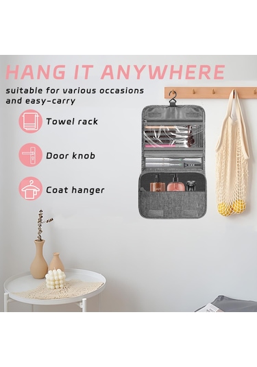 Maiyame Gri Su Geçirmez Seyahat Tuvaleti Çantası - Çoklu Bölmeli Organizer, Askıklı, 300d Kasyonik Kumaş, Büyük Ve Küçük Eşya Saklama Gri