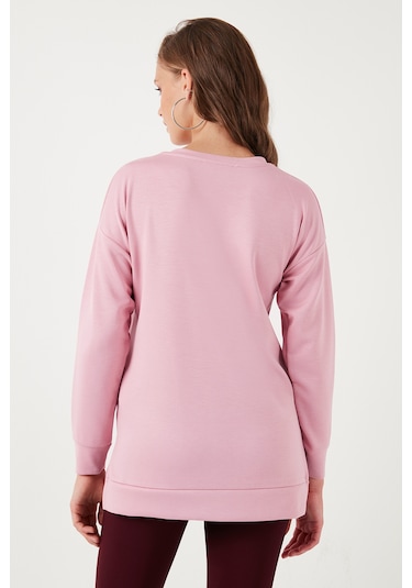 Lela Streç Oversize Fit Bisiklet Yaka Modal Kumaş Bayan Sweat 5865877 Gül
