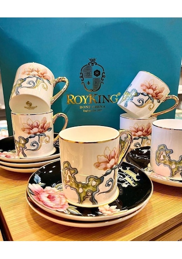 Roykıng Luciana 6 Lı Kahve Fincanı Bone Chına Siyah-Beyaz