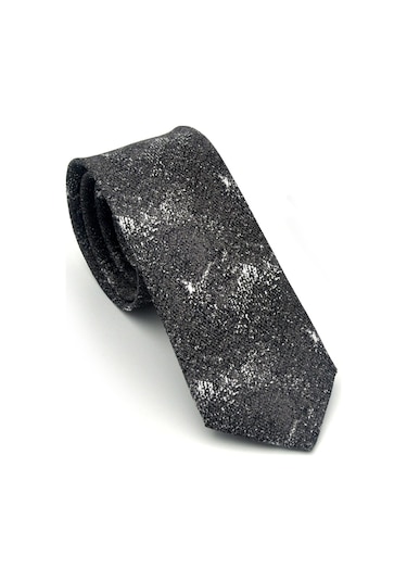 Gaffy Gri Desenli Füme Dokuma Kumaş Mendilli Slim Fit Kravat // Sdk-2613-3 Gri