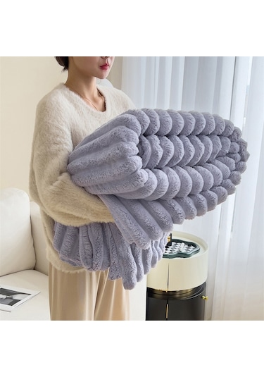 Tavşan Yünü Battaniyesi: Flanel Ofis Araç Küçük Battaniye-mor 230 200 Mor