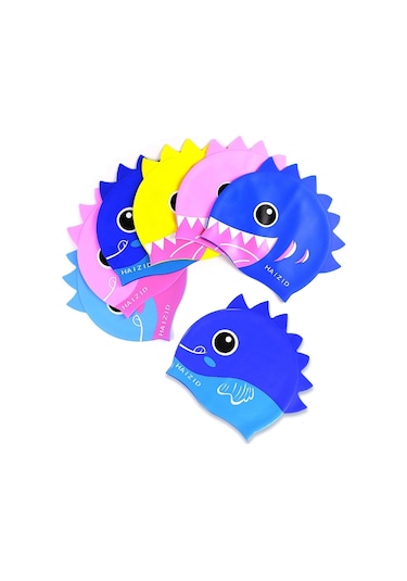 Haızıd Sevimli Karikatür Su Geçirmez Silikon Çocuk Yüzme Kap Köpekbalığı Dişi Pembe