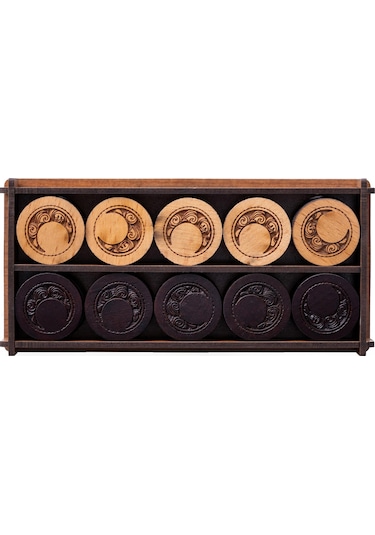 4 Numara Ay Desenli Ahşap Tavla Pulu Takımı