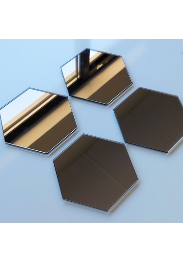 Decorita Ayna Bardak Altlığı 4'lü Takım Altıgen Bronz Ayna Bronz