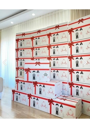 Kolix İsim Etiketli Çeyiz Kolisi Gelin Karton Koli Kutu Ambalaj 57x25x33 Cm 25 Adet Beyaz - Kırmızı