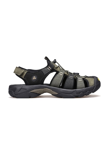 Burnu Kapalı Siyah Haki Erkek Outdoor Trekking Spor Sandalet Siyah