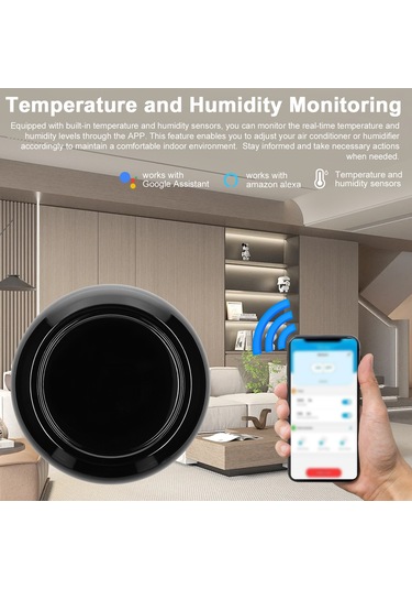 Suofeng Ses Kontrollü Akıllı Ev Kumandası: Tv, Klima Ve Nem Sensörlü Wifi Ir Uzaktan Kumanda, Siyah