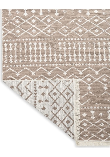 Bohem Serisi Çift Taraflı Dokuma Pamuklu Kilim Bej - Krem