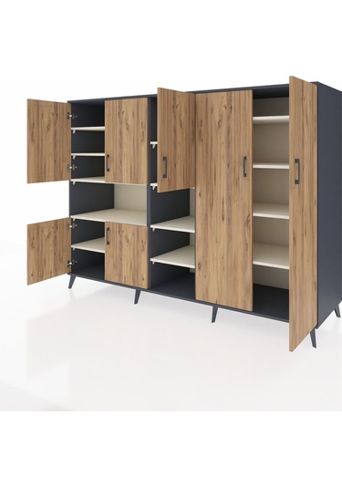 Kronos Dolap 13 Raflı 7 Kapaklı 220x59x163 Antrasit-çam/aytaşı Antrasit-çam/aytaşı