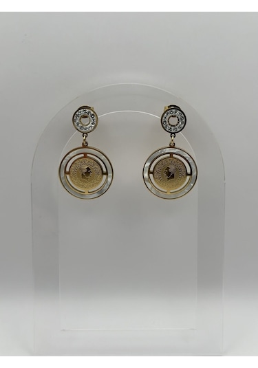 Arnes Jewelry Çelik Çeyrekli Zirkon Taşlı Küpe Ar181nes Gold