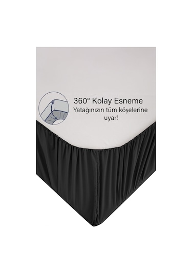Ranforce Siyah Pamuklu Tek / Çift Kişilik Battal Tam Kenar Lastikli Çarşaf 14 Renk Fıtted Siyah