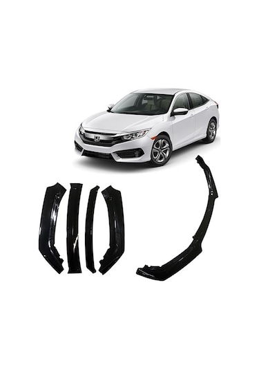 Üniversal Lip Honda Civic Fc5 Tip Ön Tampon Eki Kanatlı Lip 4 Parça Siyah 1 Adet