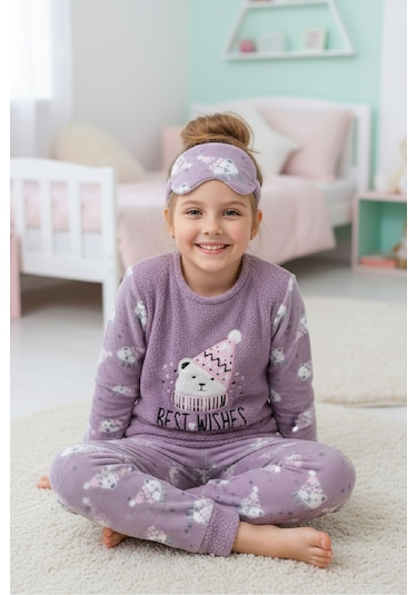 Kız Çocuk Welsoft Kumaş-göz Bantlı Ve Kardan Adam Temalı Pijama Takımı 12439 Lila