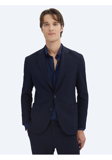 Kip Lacivert Desenli Modern Fit Takım Elbise Lacivert
