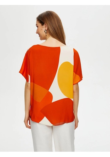 Faik Sönmez Geometrik Soyut Desen Viskon Kadın Bluz Us25blz039 Çok Renkli