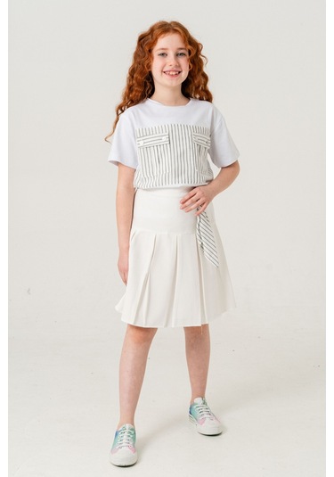 Kız Çocuk Pileli Keten Etek 2957 Beyaz