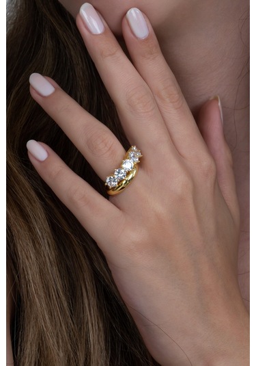 Takı Dükkanı Gold Renk 4mm Gümüş Alyans Ve Ağır Gümüş Beştaş Yüzük Seti Wsr119