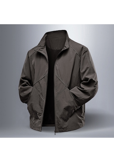 Kırışıklık Önleyici Kumaş Dik Yaka Su İtici Baharlık Erkek Ceket Mont Kahverengi