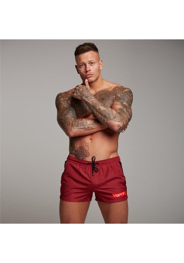 Kırmızı Muscleguys Erkek Şort Bermuda Beach Çabuk Kuruyan Günlük Sörf Şort Kırmızı