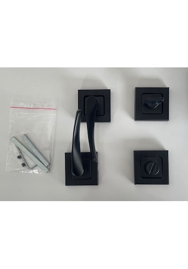 Siyah Kare Brawo Wc Kapı Kolu Ön - Arka Takım