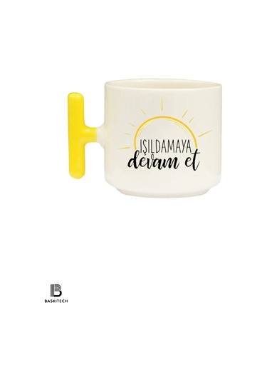 Işıldamaya Devam Et Baskılı Sarı T Kulp Kupa Bardak Çok Renkli