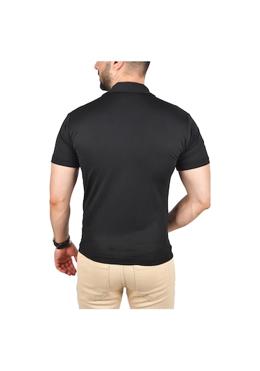 Deepsea Erkek Siyah Slim Fit Polo Yaka Tişört Dar Kesim Likralı Yakalı Tişört 2501215 Siyah