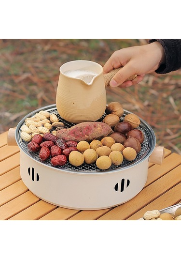 Kamp Barbekü Soba Taşınabilir Kömür Barbekü Izgara Paslanmaz Çelik Bölünmüş Izgara Açık Kamp Piknik Seyahat İçin Beyaz