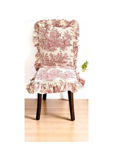 Arkalıklı Bordo Duck Keten Fırfırlı Sandalye Minderi Çok Renkli