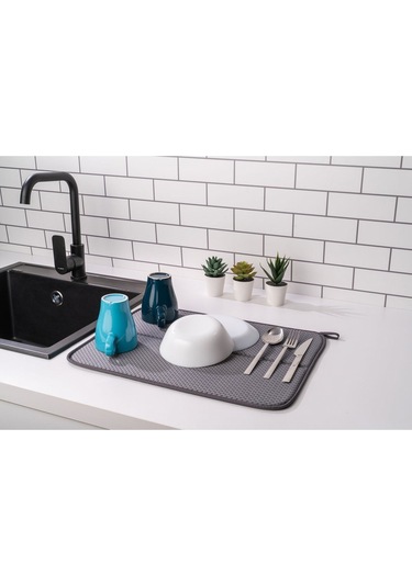 Toptanfoni Bulaşık Matı Süper Emici Bulaşık Kurutma Örtüsü 45x36cm Katlanabilir Bulaşık Matı Antrasit Antrasit - Gri