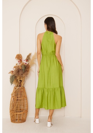 Yeşil Halter Yaka Kolsuz Elbise Dm1035