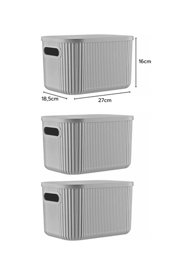 3'lü Set Çok Amaçlı Düzenleyici Depolama Kutusu Gri 6,2lt