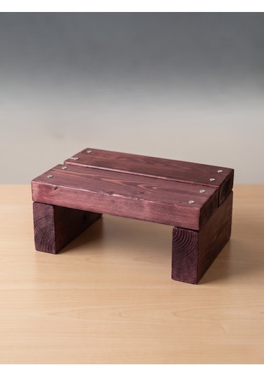 Nest Woodtr Doğal Ahşap Tek Katlı Basamak Tabure Yükseltici 30x25x15cm 1adet Koyu Maun