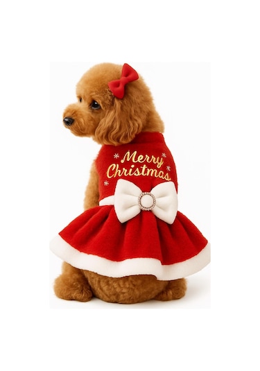 Gedyco Merry Christmas Peluş Küçük Irk Köpek Yılbaşı Elbisesi