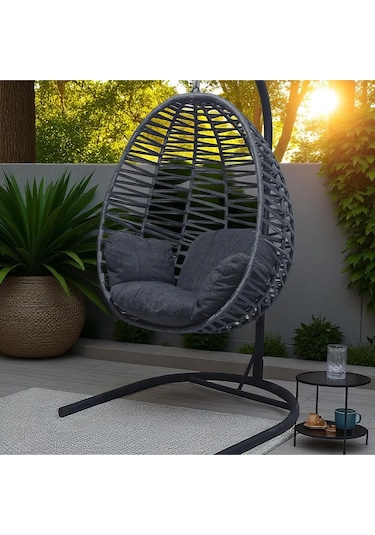 Armut Salıncak Tek Kişilik Makrome Ip Örgü Bahçe Balkon Ev Salıncağı Gri