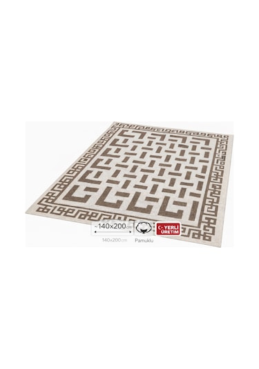 Pamuklu Bukle Lüks Kilim 140x200 -labirent Kreme Kahve Krem