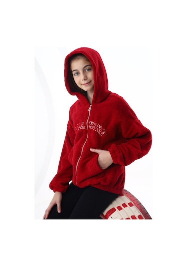 Toontoy Kız Çocuk Peluş Hırka Bordo