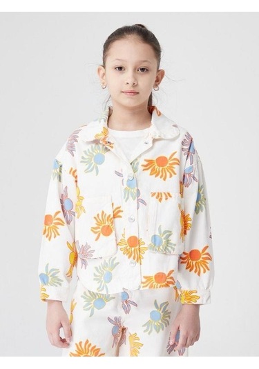 Kız Çocuk Çiçek Desenli Ceket-14029 Turuncu