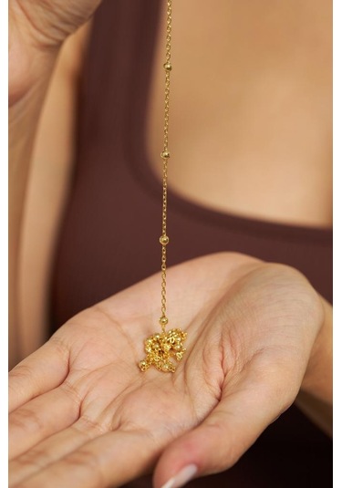 Roza Silver Gold Renk Dorika İtalyan Gümüş Kolye Rn10219