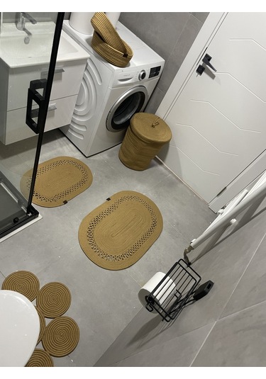 Banyo Takımı Çamaşır Sepeti Banyo Organizer Sepet Paspas Klozet Önü Paspas 6 Lı Banyo Seti Kahverengi