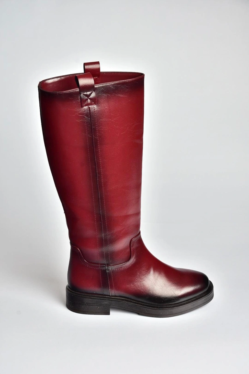 V312513560 Bordo Rustik Alçak Topuklu Kadın Çizme Bordo-rustik